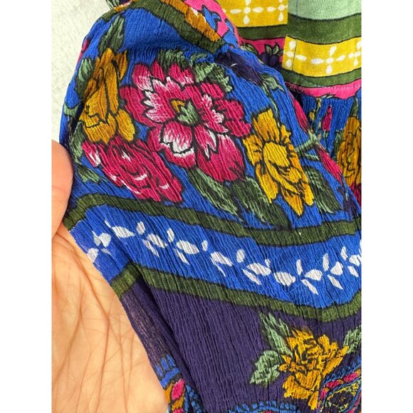 VTG Jasmine by KVM floral colorful crinkle button down maxi dress sz S - Picture 4 of 10